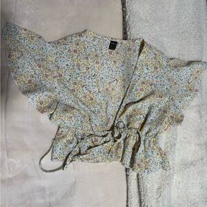 SHEIN Floral Ruffle Sleeve Wrap Blouse